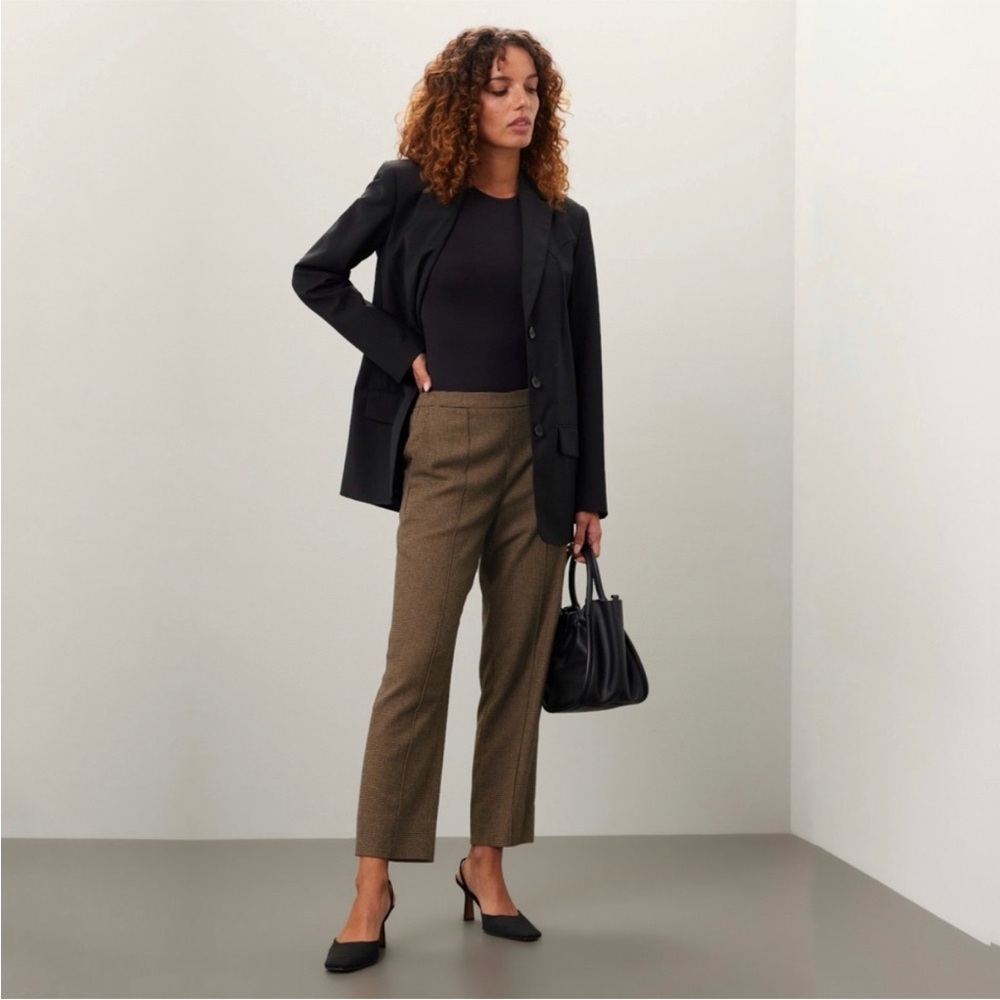 Vince Houndstooth Wool Blend Mid Rise Pull‎ On Pants
